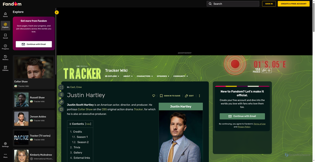 Security scan screenshot of https://tracker.fandom.com/wiki/Justin_Hartley