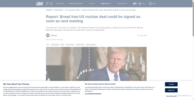 Security scan screenshot of https://www.i24news.tv/en/news/middle-east/iran-eastern-states/artc-report-broad-iran-us-nuclear-deal-could-be-signed-as-soon-as-next-meeting