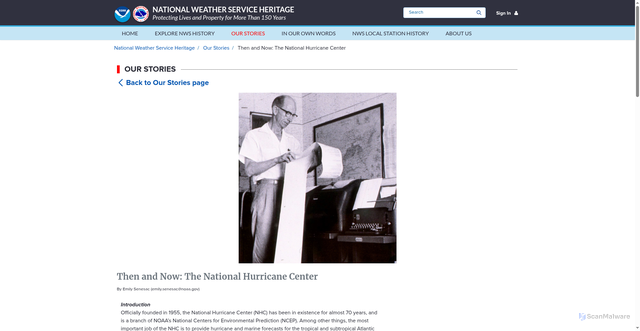Security scan screenshot of https://vlab.noaa.gov/web/nws-heritage/-/then-and-now-the-national-hurricane-center