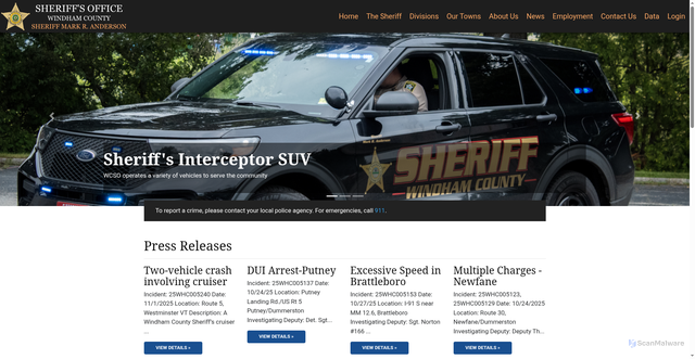 Security scan screenshot of https://windhamcountyvt.gov/