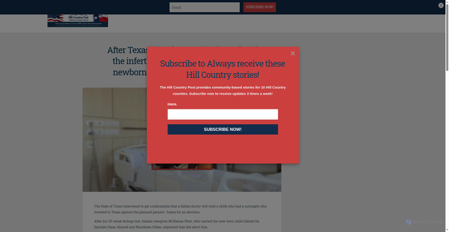 Security scan screenshot of https://hillcountrypost.org/after-texass-involvement-in-the-wake-of-the-infertility-and-parenting-dispute-a-newborn-baby-is-receiving-treatment/