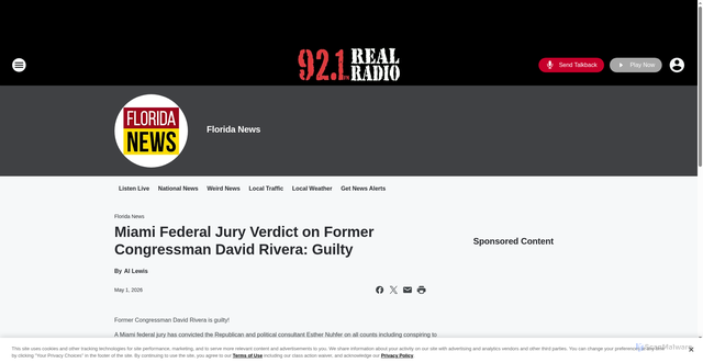 Security scan screenshot of https://realradio921.iheart.com/featured/florida-news/content/2026-05-01-miami-federal-jury-verdict-on-former-congressman-david-rivera-guilty/