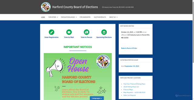 Security scan screenshot of https://harfordvotes.gov/