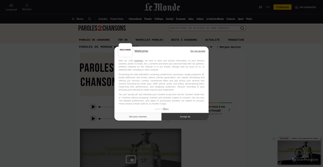 Security scan screenshot of https://paroles2chansons.lemonde.fr/paroles-morgan-wallen/paroles-been-by-now.html