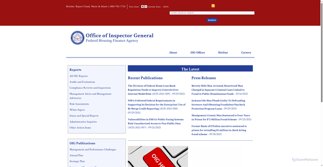 Security scan screenshot of https://www.fhfaoig.gov/