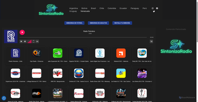 Security scan screenshot of https://sintonizaradio.net/index.php/inicio-2/