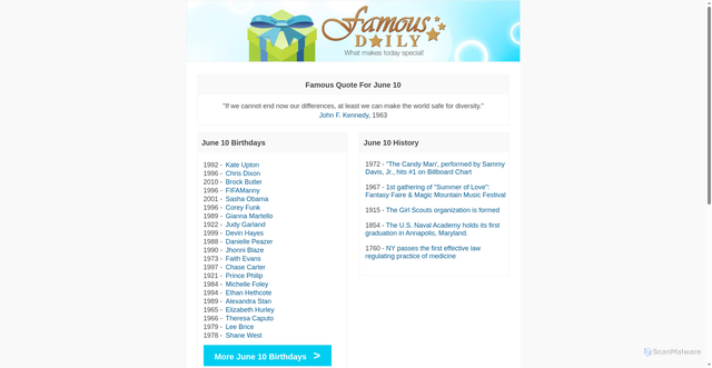 Security scan screenshot of http://www.famousdaily.com/june10.html
