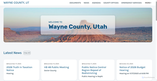 Security scan screenshot of https://waynecountyutah.gov/