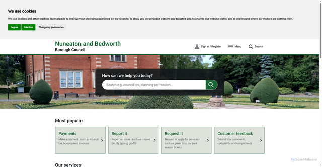 Security scan screenshot of https://www.nuneatonandbedworth.gov.uk:443/
