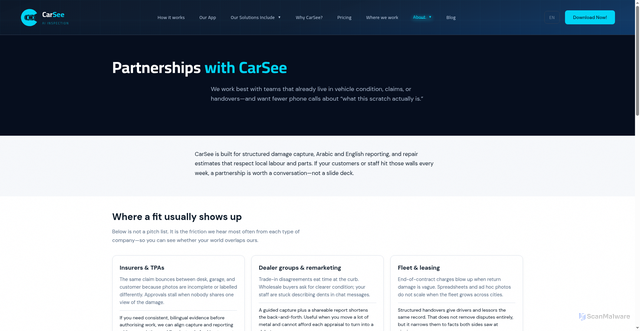 Security scan screenshot of https://carsee-ai-com.pages.dev/company/partners/