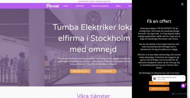 Security scan screenshot of https://tumbaelektriker.se