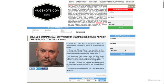 Security scan screenshot of https://mugshots.com