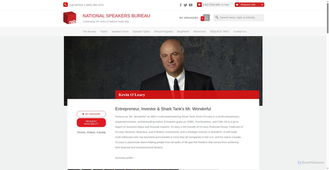 Security scan screenshot of https://www.nsb.com/speakers/kevin-oleary/
