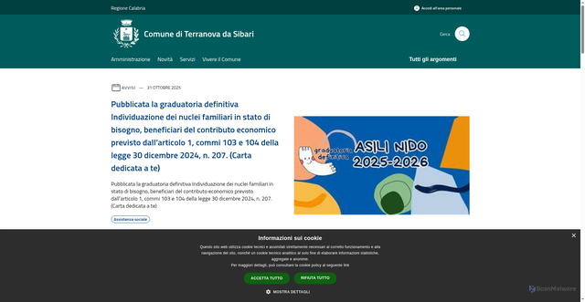Security scan screenshot of https://www.comune.terranova-da-sibari.cs.it/it
