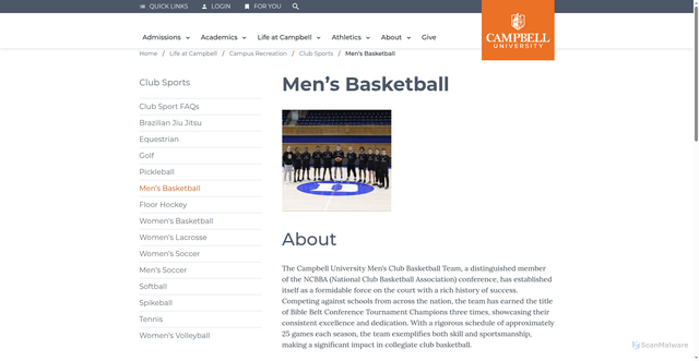 Security scan screenshot of https://www.campbell.edu/life/campus-recreation/club-sports/mens-basketball/