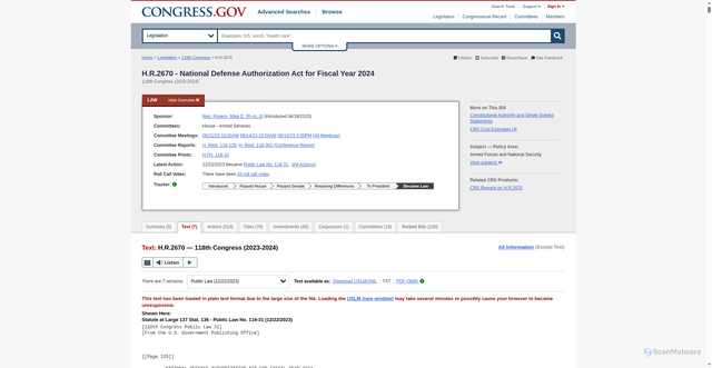 Security scan screenshot of https://urldefense.com/v3/__https:/www.congress.gov/bill/118th-congress/house-bill/2670/text__;!!EIXh2HjOrYMV!eXOPo1raJMmwnbqrPn5MKh6Q9WDGJ1fPYX4LwlGtY6GLXmNiRQJGcX5r_LVcdO0NuIH7BaTRSBrAtfpeAA$