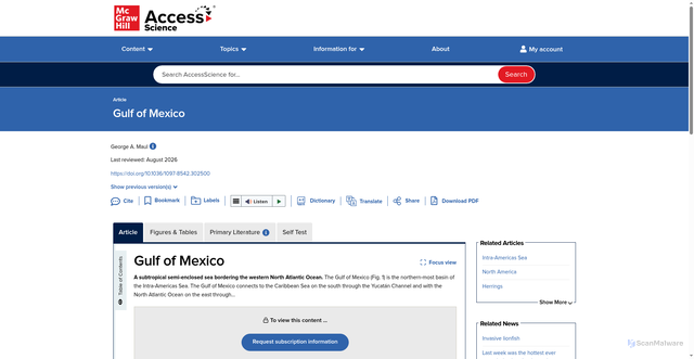 Security scan screenshot of https://www.accessscience.com/content/article/a302500