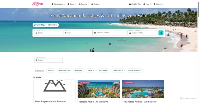 Security scan screenshot of https://www.cheapcaribbean.com/destinations/aruba/