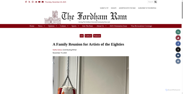 Security scan screenshot of https://thefordhamram.com/culture/a-family-reunion-for-artists-of-the-eighties/