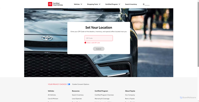 Security scan screenshot of https://www.toyotacertified.com/tacoma