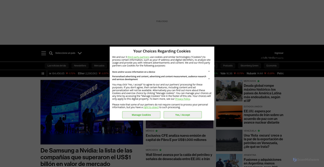 Security scan screenshot of https://www.bloomberglinea.com