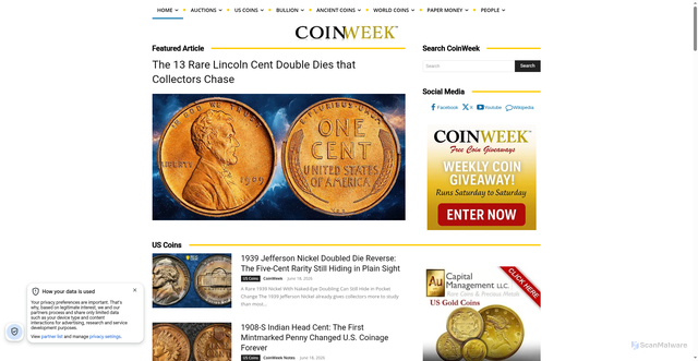 Security scan screenshot of https://coinweek.com/