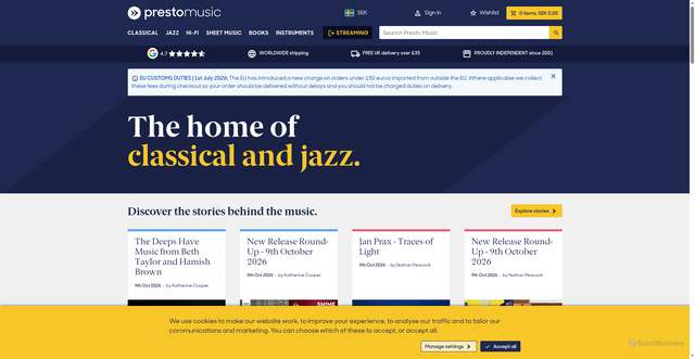 Security scan screenshot of https://www.prestomusic.com