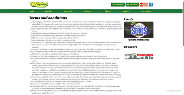 Security scan screenshot of https://willowbankraceway.com.au/terms/