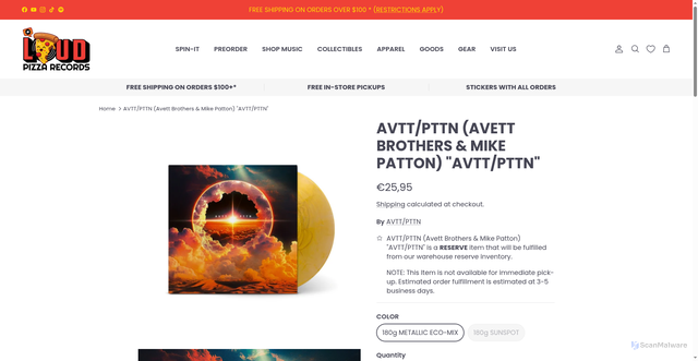 Security scan screenshot of https://loudpizza.com/products/avtt-pttn-avett-brothers-mike-patton-avtt-pttn?srsltid=AfmBOopfEAxcvDTOHHaCK-FnbZ2DNdBeODWmnfLGW_1K2zcqi7S1Nf8O