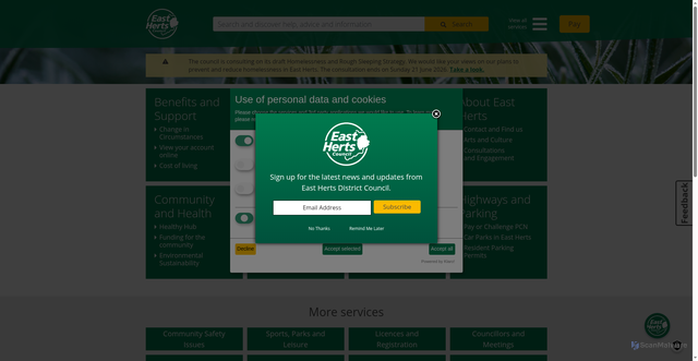 Security scan screenshot of http://www.eastherts.gov.uk/