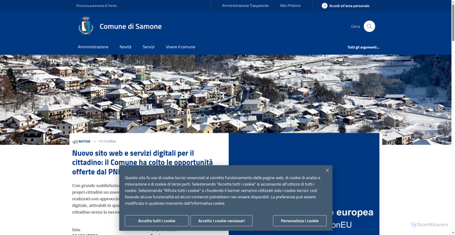 Security scan screenshot of https://www.comune.samone.tn.it/