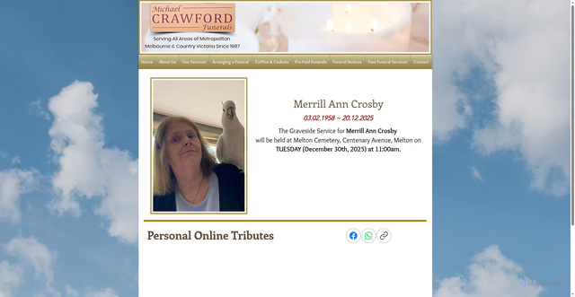 Security scan screenshot of https://www.michaelcrawfordfunerals.com.au/funeral-notices/merrill-crosby