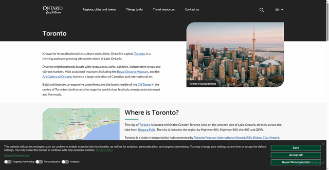 Security scan screenshot of https://www.destinationontario.com/en-ca/cities-towns/toronto