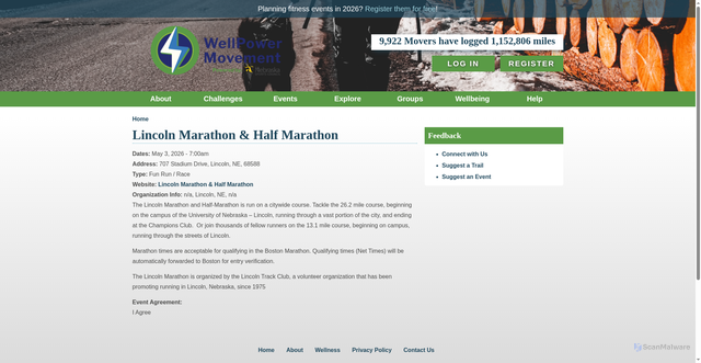 Security scan screenshot of https://www.wellpowermovement.com/events/event/lincoln-marathon-half-marathon