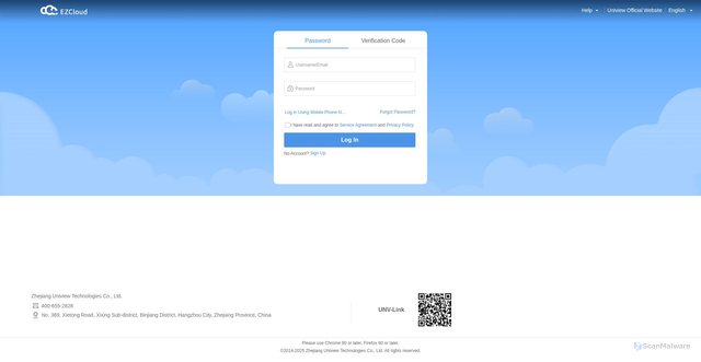 Security scan screenshot of https://en.ezcloud.uniview.com