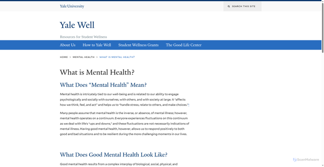 Security scan screenshot of https://yalewell.yale.edu/mental-health/what-mental-health