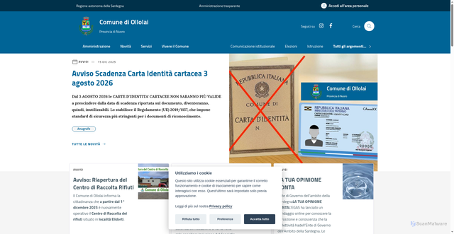 Security scan screenshot of https://www.comune.ollolai.nu.it/
