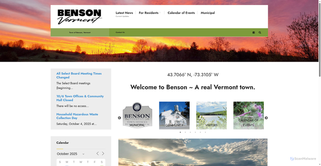 Security scan screenshot of https://www.bensonvermont.gov/