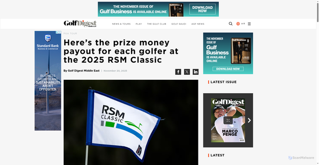 Security scan screenshot of https://golfdigestme.com/heres-the-prize-money-payout-for-each-golfer-at-the-2025-rsm-classic/