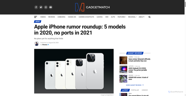 Security scan screenshot of https://www.gadgetmatch.com/apple-iphone-2020-2021-rumors/