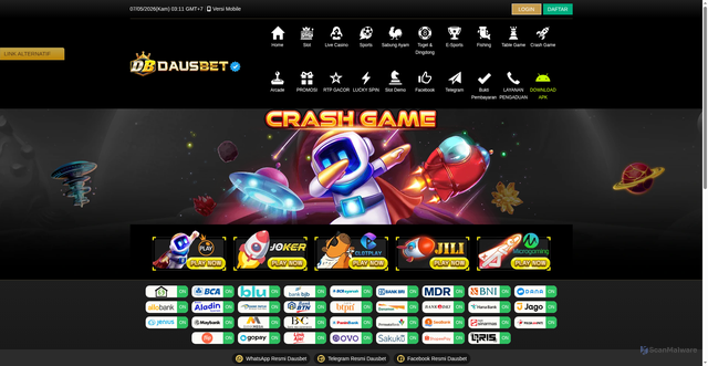 Security scan screenshot of https://dausbetkuberani.click/desktop/game/crashgame/jili