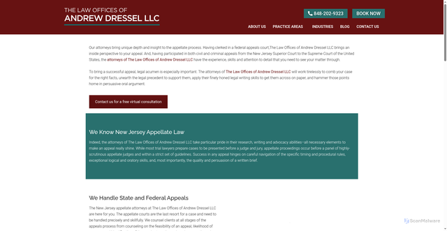 Security scan screenshot of https://dressellaw.com/practice-areas/new-jersey-appeals-appellate-attorneys/