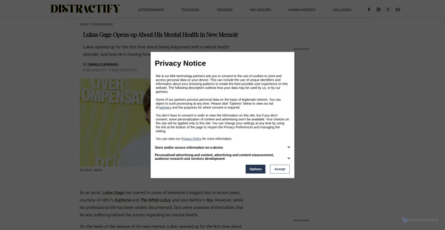 Security scan screenshot of https://www.distractify.com/p/lukas-gage-mental-health