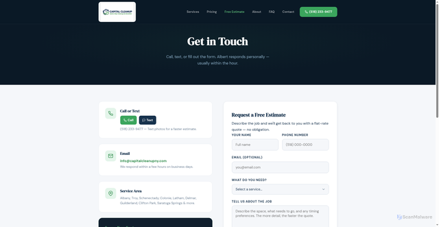Security scan screenshot of https://capitalcleanupny.com/contact.html