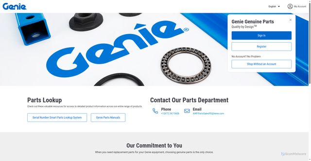 Security scan screenshot of https://parts.genielift.com