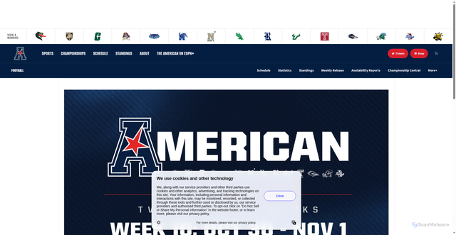 Security scan screenshot of https://theamerican.org/news/2025/10/20/football-time-tv-updates-for-week-10-oct-30-nov-1.aspx