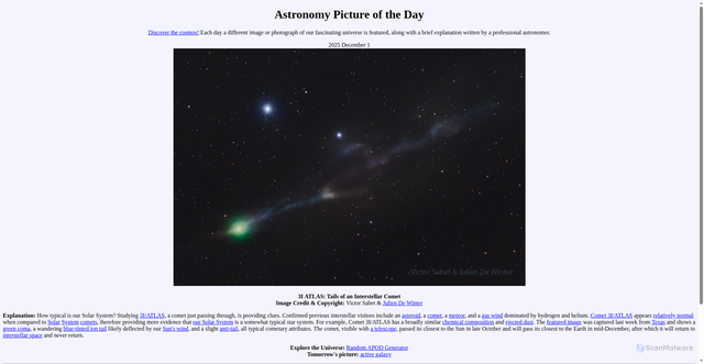 Security scan screenshot of https://apod.nasa.gov/apod/ap251201.html