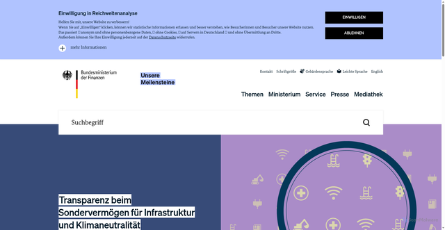 Security scan screenshot of http://www.bundesfinanzministerium.de