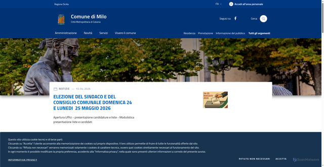 Security scan screenshot of https://www.comune.milo.ct.it