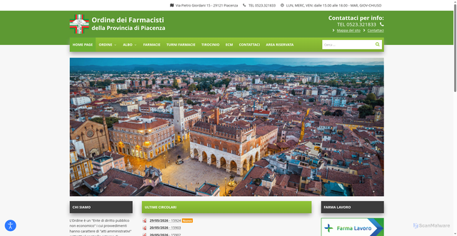 Security scan screenshot of https://www.ordinefarmacistipiacenza.it